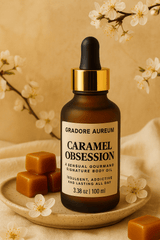 Caramel Obsession Perfumed Body Oil | 100ml Luxury Body Oil | Nourishing, Non-Greasy, Fast-Absorbing, Long-lasting Fragrance | Self-Care & Skincare Gift | GRADORE AUREUM